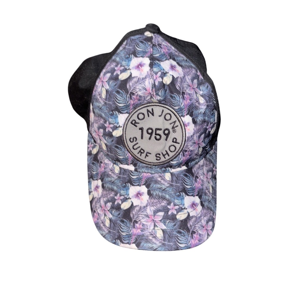 Ron‎ Jon Surf Shop Cozumel Floral Baseball Hat Black Purple Tropical Logo Cap